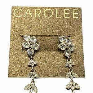 Carolee Silver Tone Clear Rhinestone Floral Cluster Dangle Earrings Stud